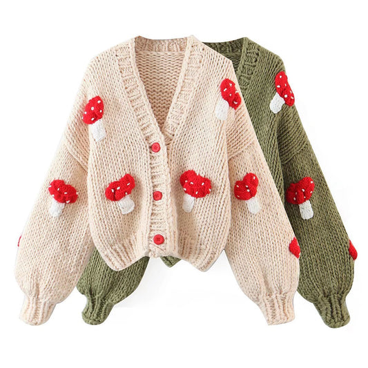 Autumn New Two-color Cute Mushroom Sweater Coat