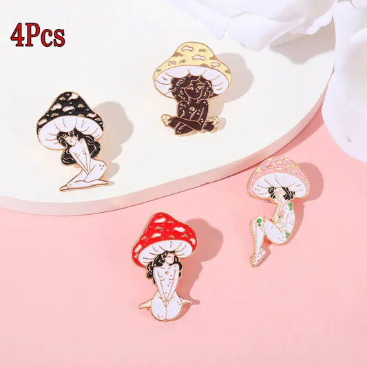 4-Piece Set: mushroom lady enamel pins